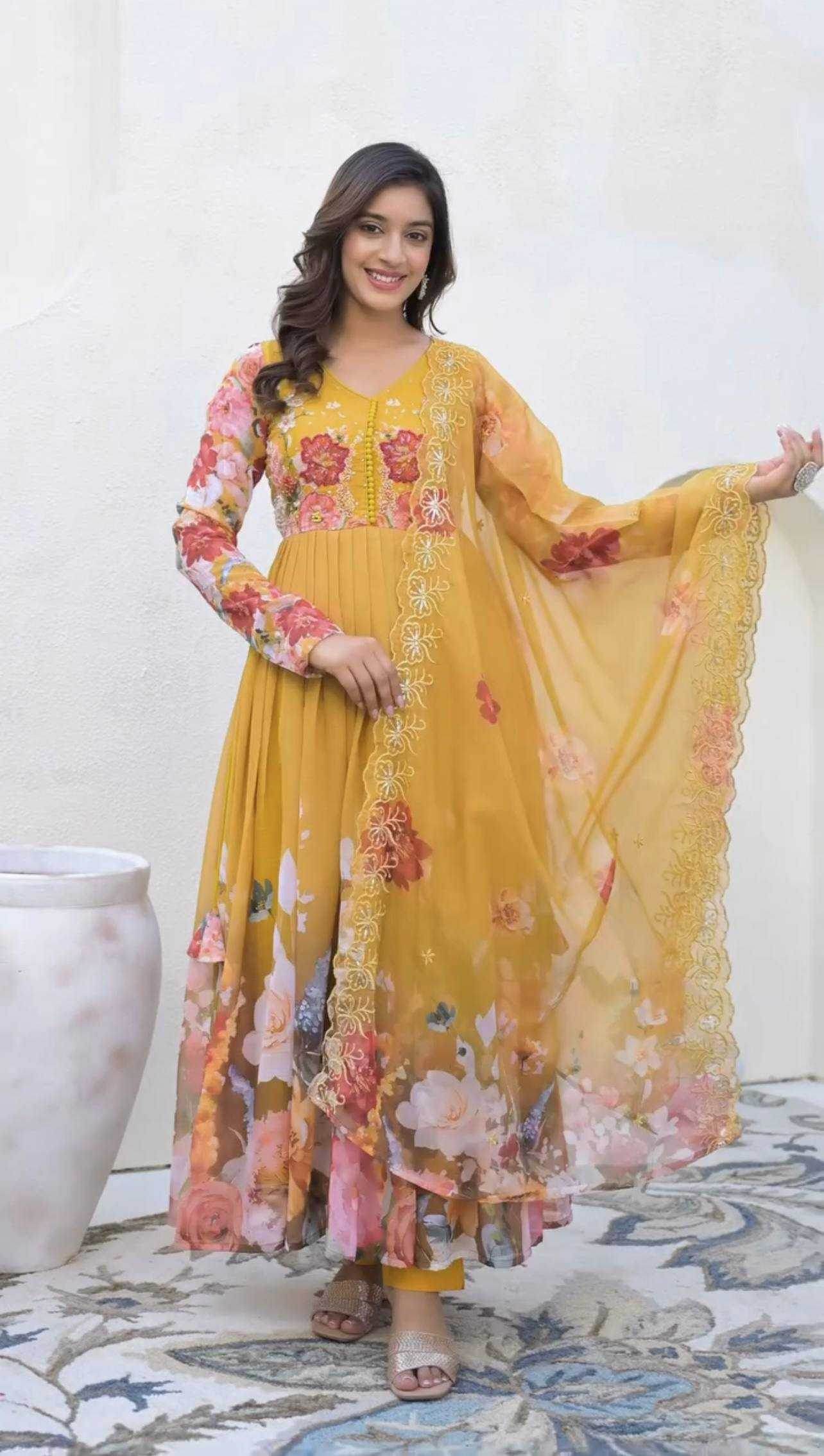 Faux Georgette Embroidery Sequin Gown - MYLUXURY LANE ENTERPRISE